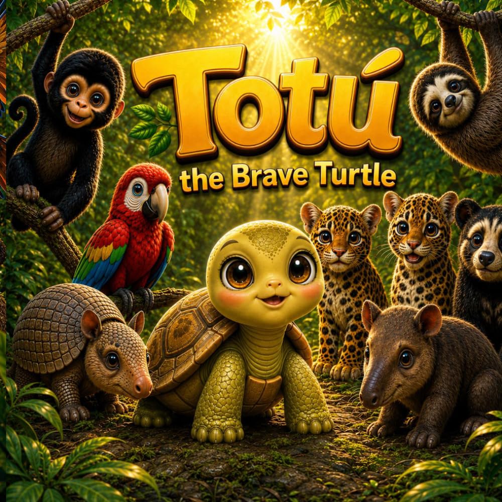 TOTU, LA TORTUGA VALIENTE: Cuento infantil educativo sobre animales de la selva, amistad, compañerismo, valores y aprendizaje interactivo para niños