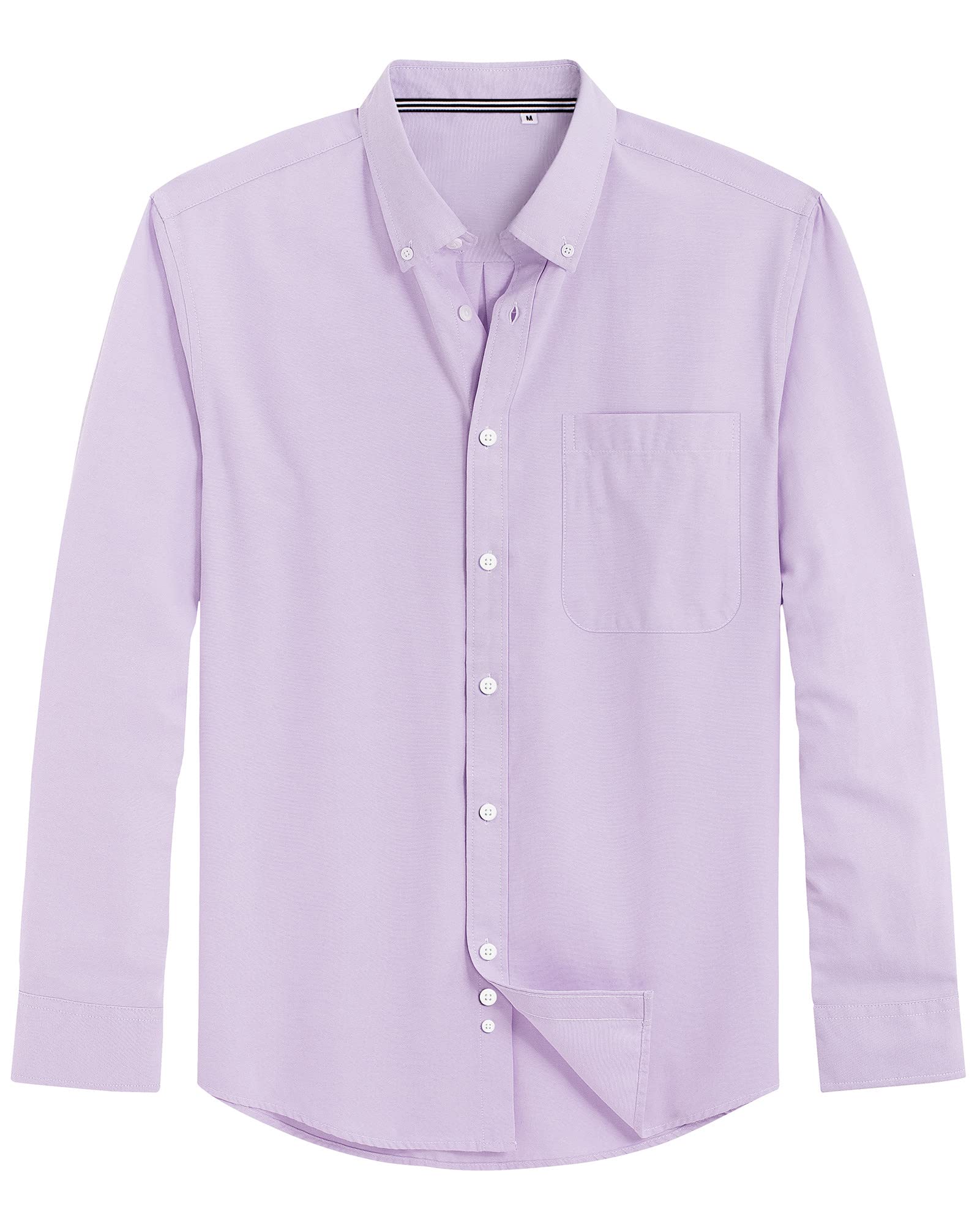 J.VER Chemise Oxford à manches longues boutonnée avec col et poche pour homme, décontractée, couleur unie, violet, Taille XL