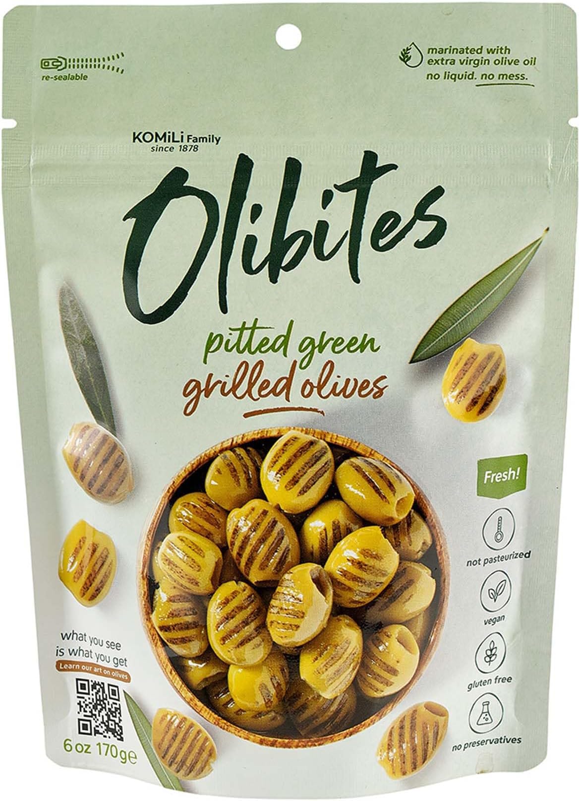 - Olibites Pitted Olives - Fresh Olives Marinated in Extra Virgin Olive Oil (6 oz, Grilled)