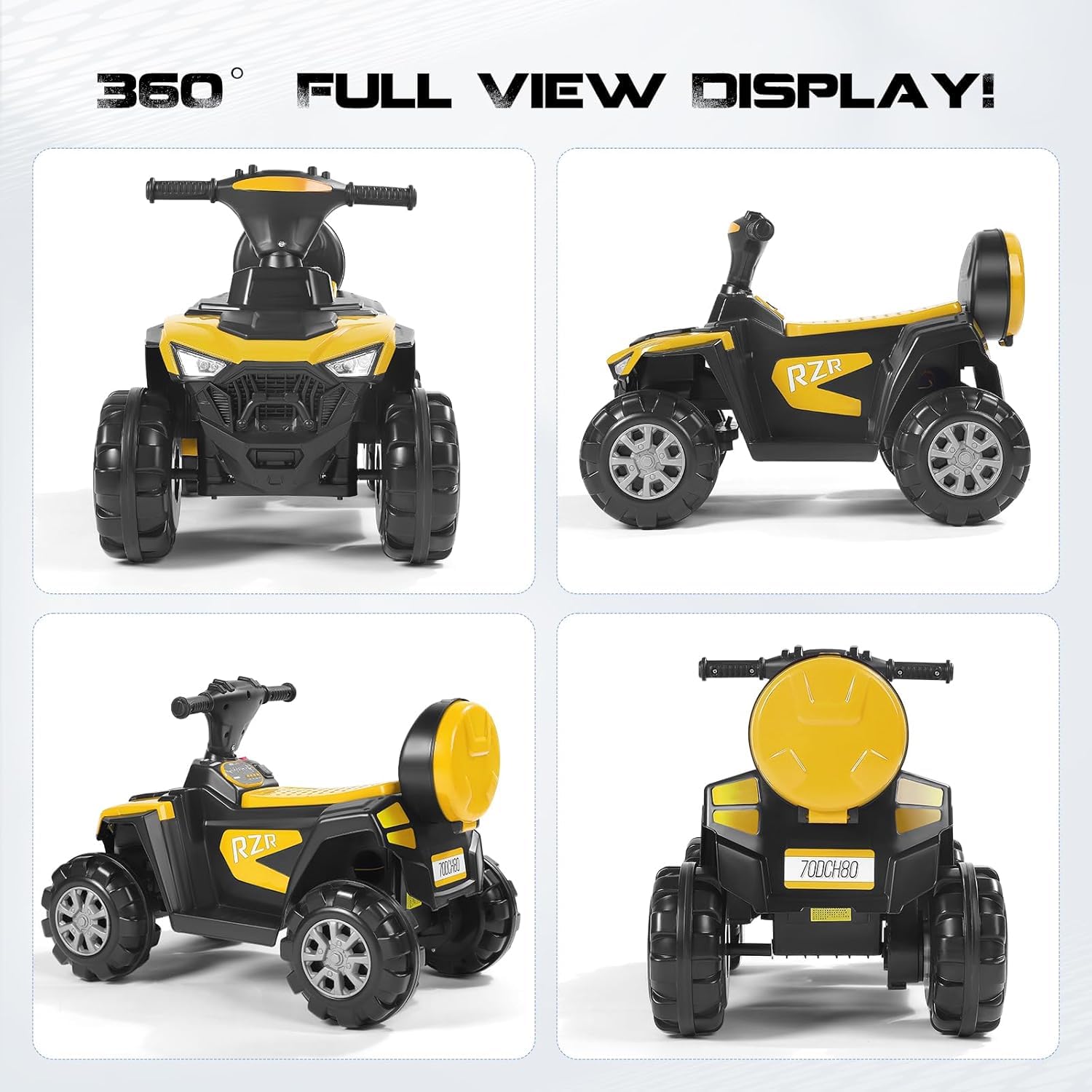 Kinder Elektro-Quad ATV 6V,Kinderfahrzeug Mit 4 rutschfeste Räder & Vorwärts/Rückwärts-Funktion, Für Kinder 3-6 Jahre Alt,Sicheres Kinderfahrzeug mit LED-Leuchten, Musik, Hupe(Gelb)