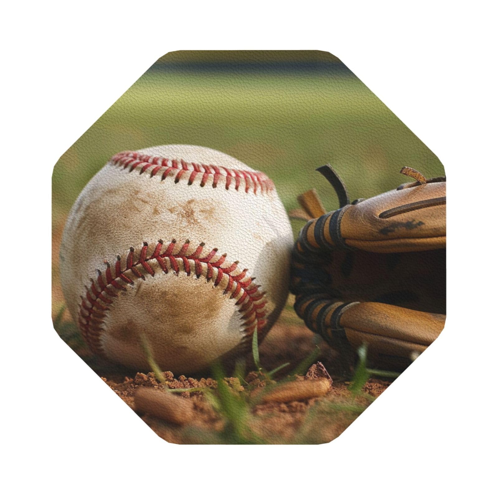 Baseball Print Leather Coaster Set of 6, Octagon Coasters Table Decorative Coffee Cup Beverage Coasters Wine Beer Bar Coasters for Hot Drinks Table Protection