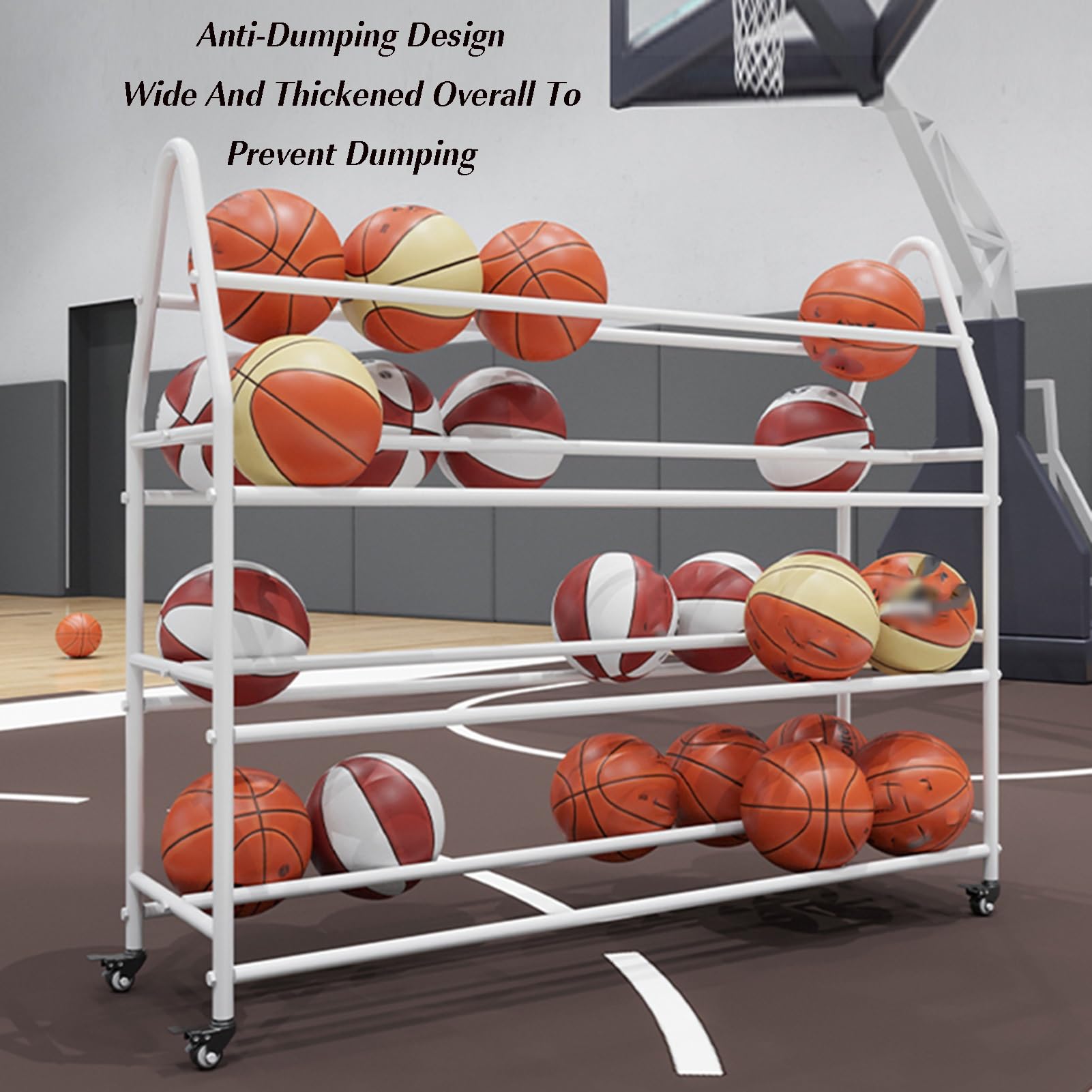 Ballaufbewahrungsregal, bietet Platz for 49 Bälle der Größe 6/7, Halter for Fußball, Volleyball, Fußball und Basketball, platzsparendes vertikales Ballregal for Garage, Fitnessstudio oder Spielzimmer(