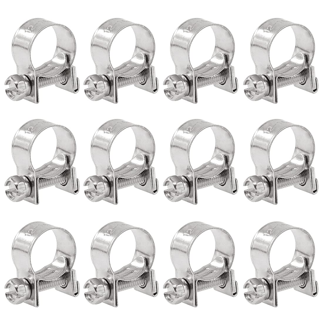 Glarks 12Pack 12-14mm Stainless Steel Mini Fuel Injection Hose Clamps Adjustable Pipe Hose Clip Tube Clamps Set (15/32''-9/16'' Dia)