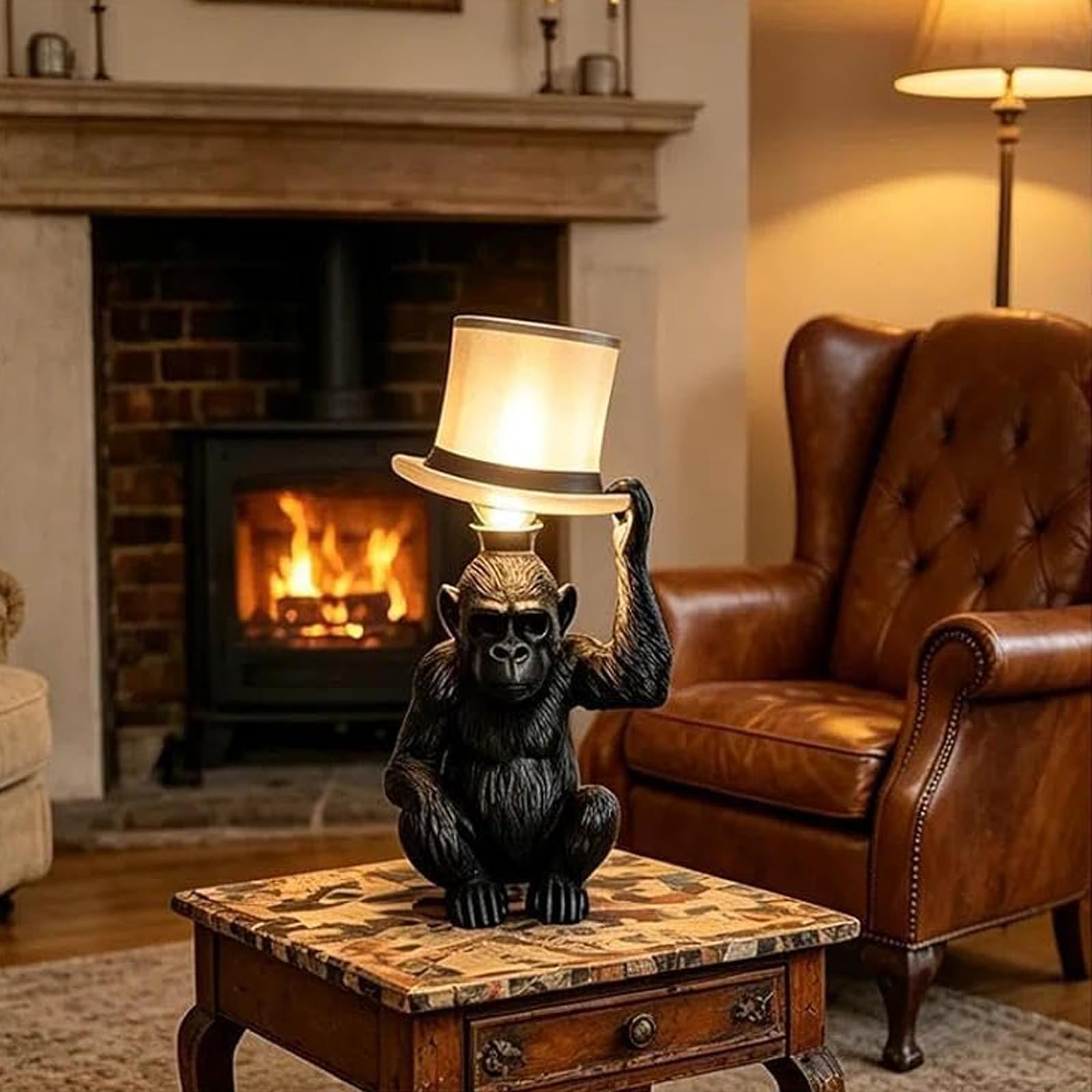HTU Lampada da tavolo scimmia con cappello cilindro, decorativa e creativa, ideale per ufficio e stanza, 2 pezzi