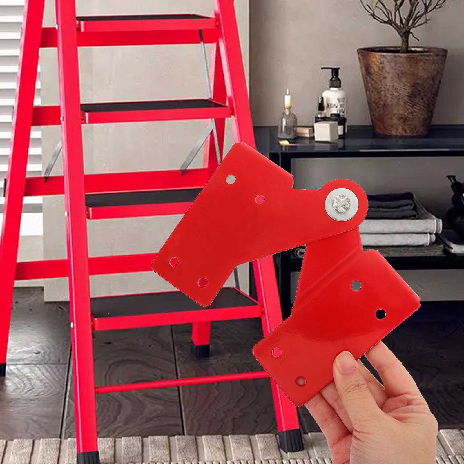 Kit de Bisagra para Escaleras Plegables de Ático Unión de Aluminio Reforzado Codo Incluye Tornillos y Varillas Bisagra Roja Gr para Escaleras Pequeñas y s