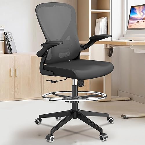 Miniatura 22 de Silla de dibujo, sillas de oficina altas ergonómicas para escritorio de pie, silla de escritorio de oficina en casa con soporte lumbar y