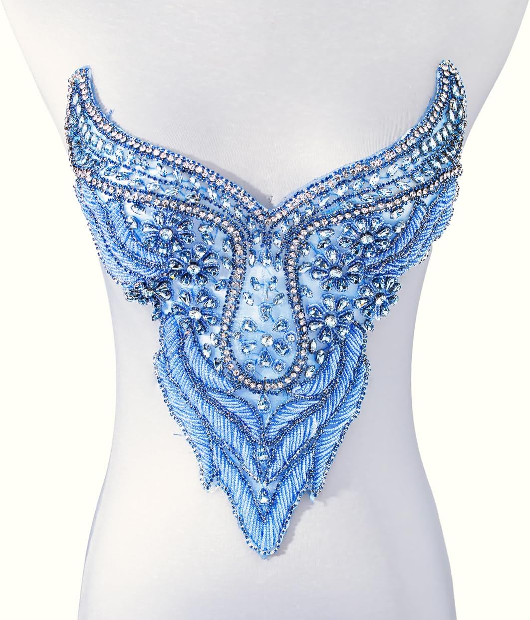 Handmade Bodice Rhinestones DIY Clothing Accessories Applique Sewing Glass Beads Stones Crystal Trim Patches for Dress Decoration (Blue)
