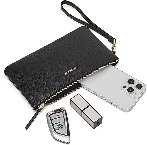 Vista 6 de DORIS&JACKY Bolso de mano pequeño de cuero para mujer, cartera delgada de diseñador y bolsa para teléfono celular con correa desmontable