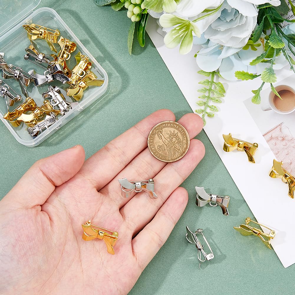 SUPERFINDINGS 20 piezas 2 estilos pequeño broche de lazo con imperdible en platino y latón dorado broche pajarita broche pajarita para traje chaqueta abrigo ropa mujer accesorios