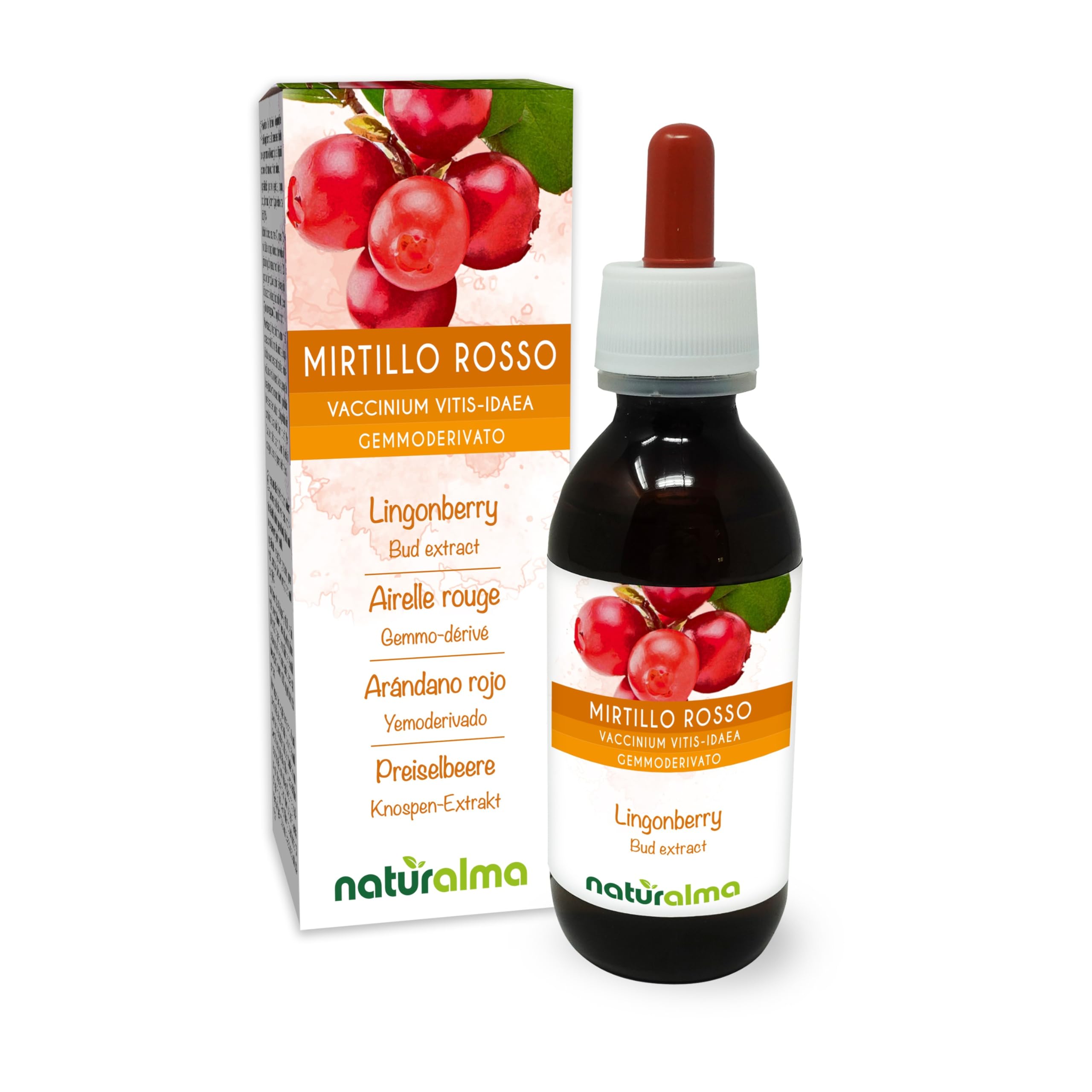 Preiselbeere (Vaccinium vitis-idaea) Alkoholfrei Knospen-Extrakt aus frishen knospen Naturalma - Flüssig-Extrakt Tropfen 120 ml - Nahrungsergänzungsmittel - Veganer