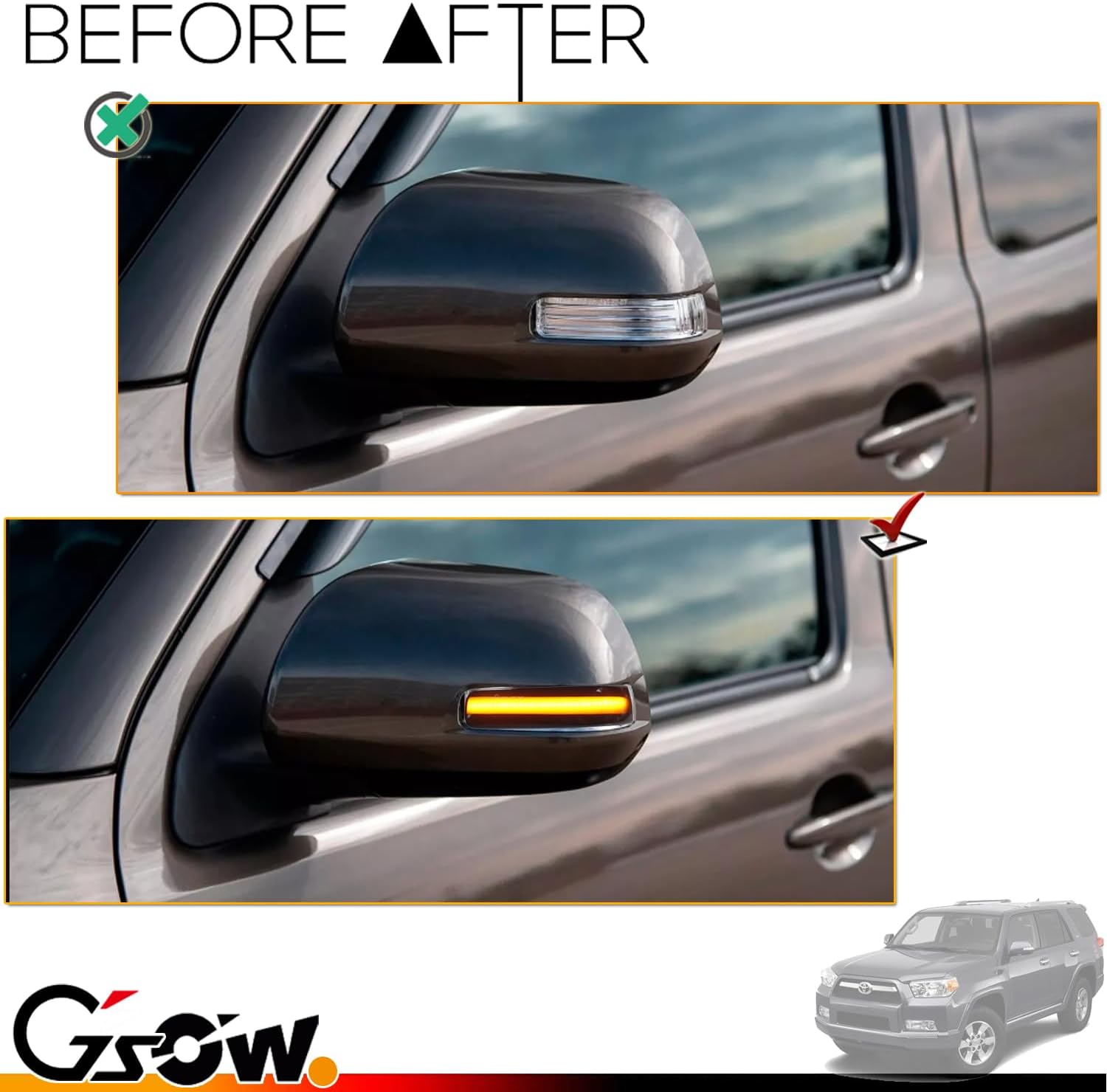 2 PCS Dynamic LED Side Mirror Sequential Turn Signal Light Indicator for 2012-2015 Toyo-ta Tacoma Pickup Trucks, LED Sequential Side Mirror Turn Signal Lamp Assembly