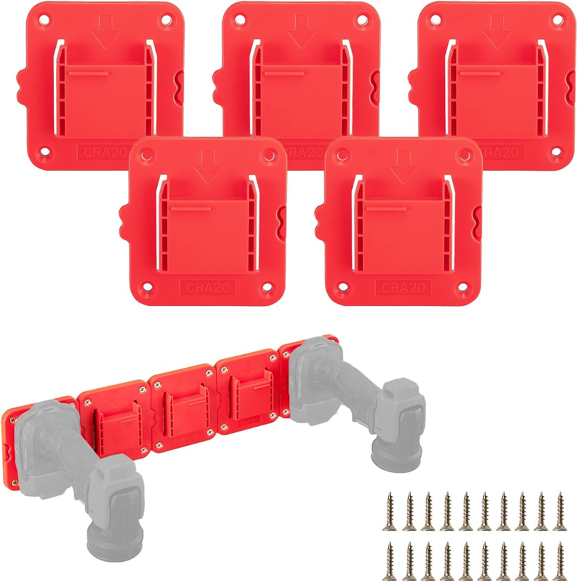 Tool Drill Mount Holder Compatible for Craftsman 20V Li-ion Drills, Heavy Duty ABS Tools Wall Dock Hanger for Garage, Workshop, Work Truck, 20 Screws, 5 Packs (No Tool)