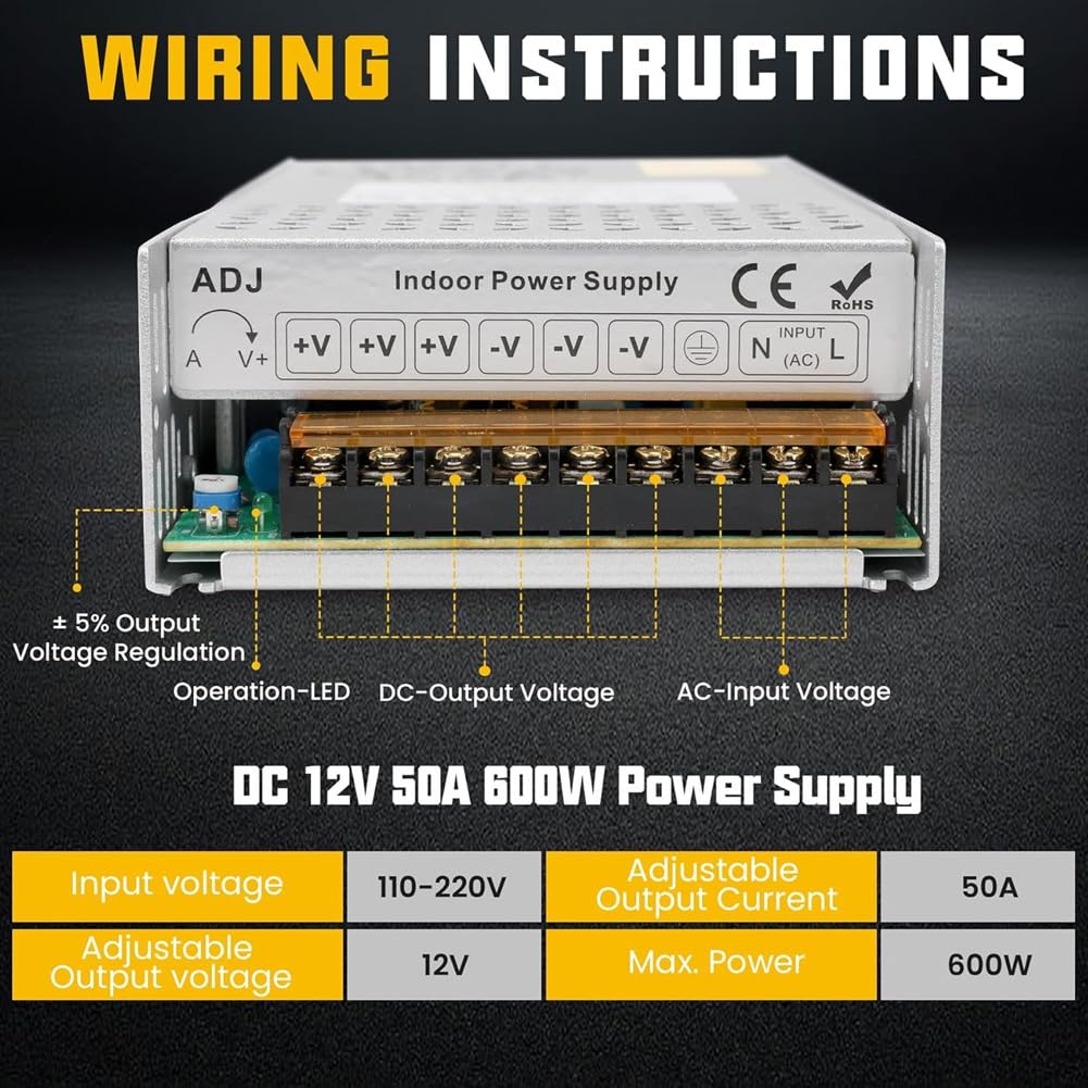 Fuente de Alimentación Conmutada de 12 V CC, 50 A, 600 W, Nueva Versión, Convertidor de 110 V CA A 12 V CC, Transformador, Adaptador SMPS.