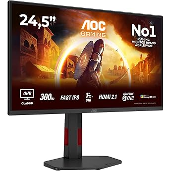 AOC Gaming Q25G4SR 25-Inch Quad HD Monitor, 300 Hz, 1 ms, FreeSync Premium, G-Sync Compatible, HDR400 (2560 x 1440, 2X HDMI 2