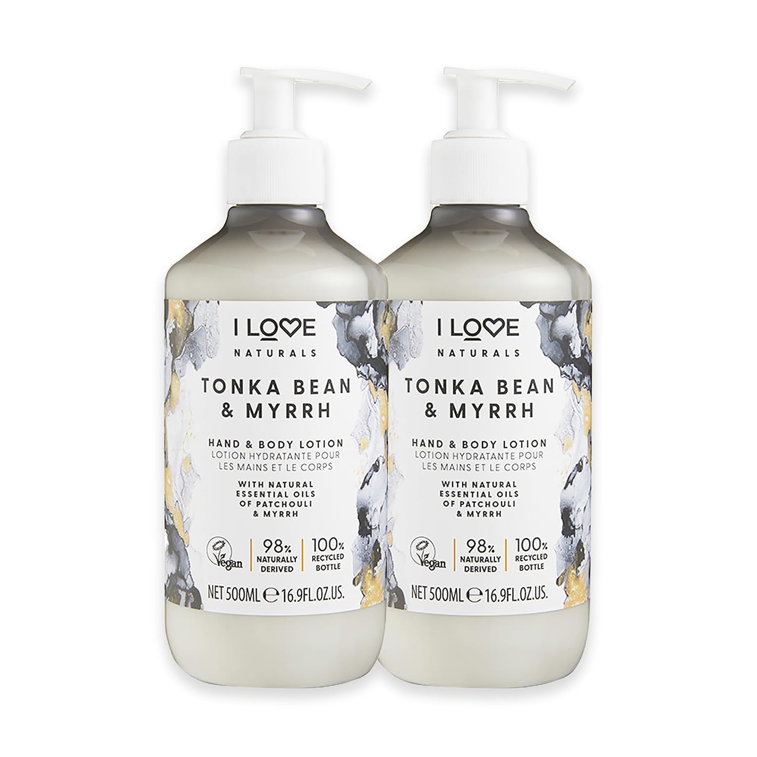 I LOVE Naturals Tonka Bean and Myrrh Hand and Body Lotion - Moisturizing Body and Hand Cream for Dry Skin - Coconut Oil and Shea Butter - 2 pc