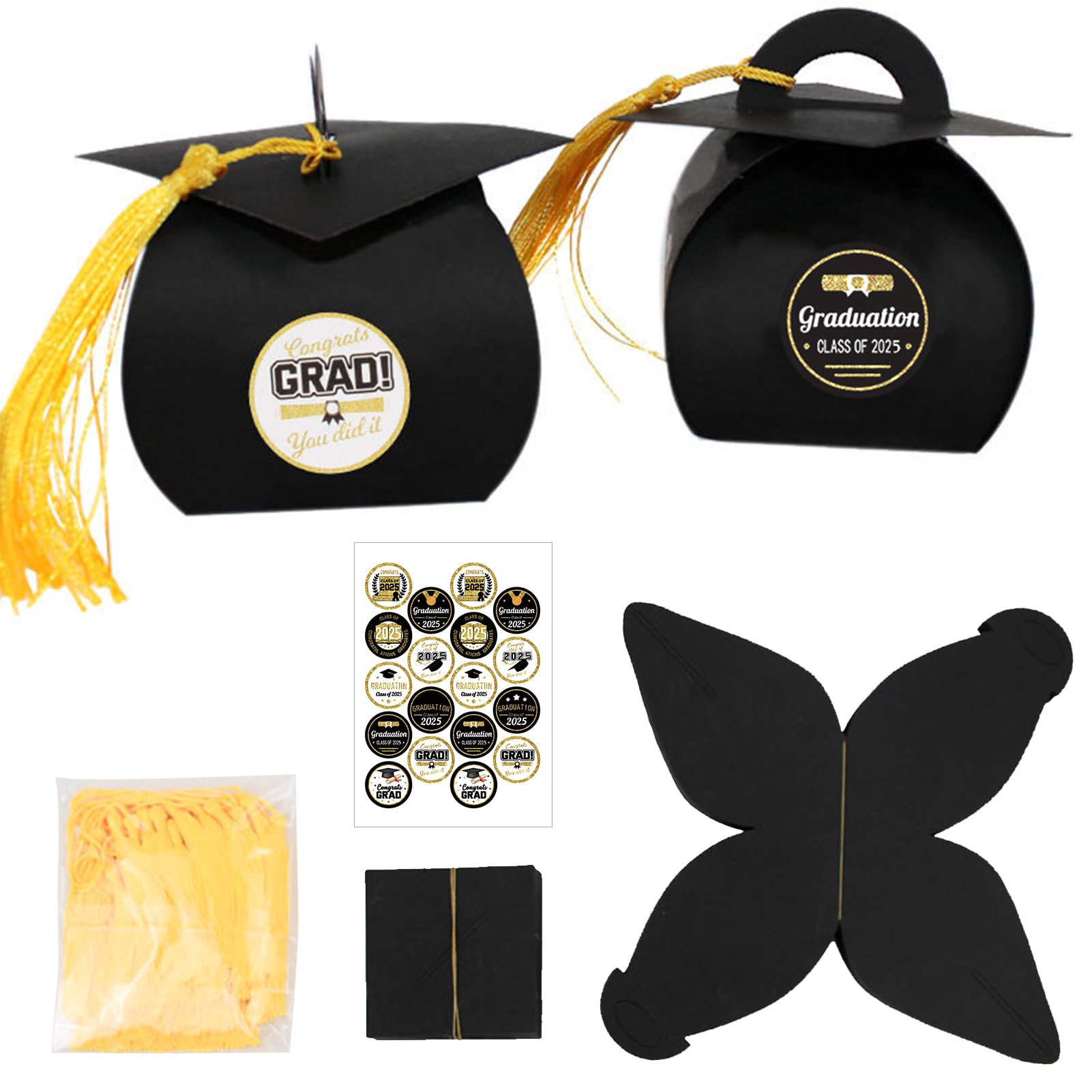 Joyesplay Graduation Candy Boxes,Graduation Hat Shaped Gift Box Black Candy Chocolate Sweet as Graduation Gifts,Graduation Decorations with Yellow Tassel (36PCS)