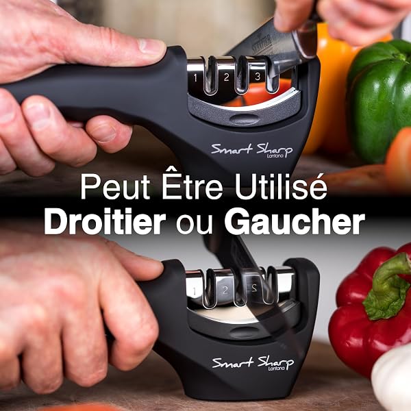 Lantana - Aiguiseur à 3 phases Smart Sharp - pour couteaux de cuisine - résultat professionnel/design ergonomique - pierre céramique/carbure tungstène/diamant - finition noire/chromée - 5