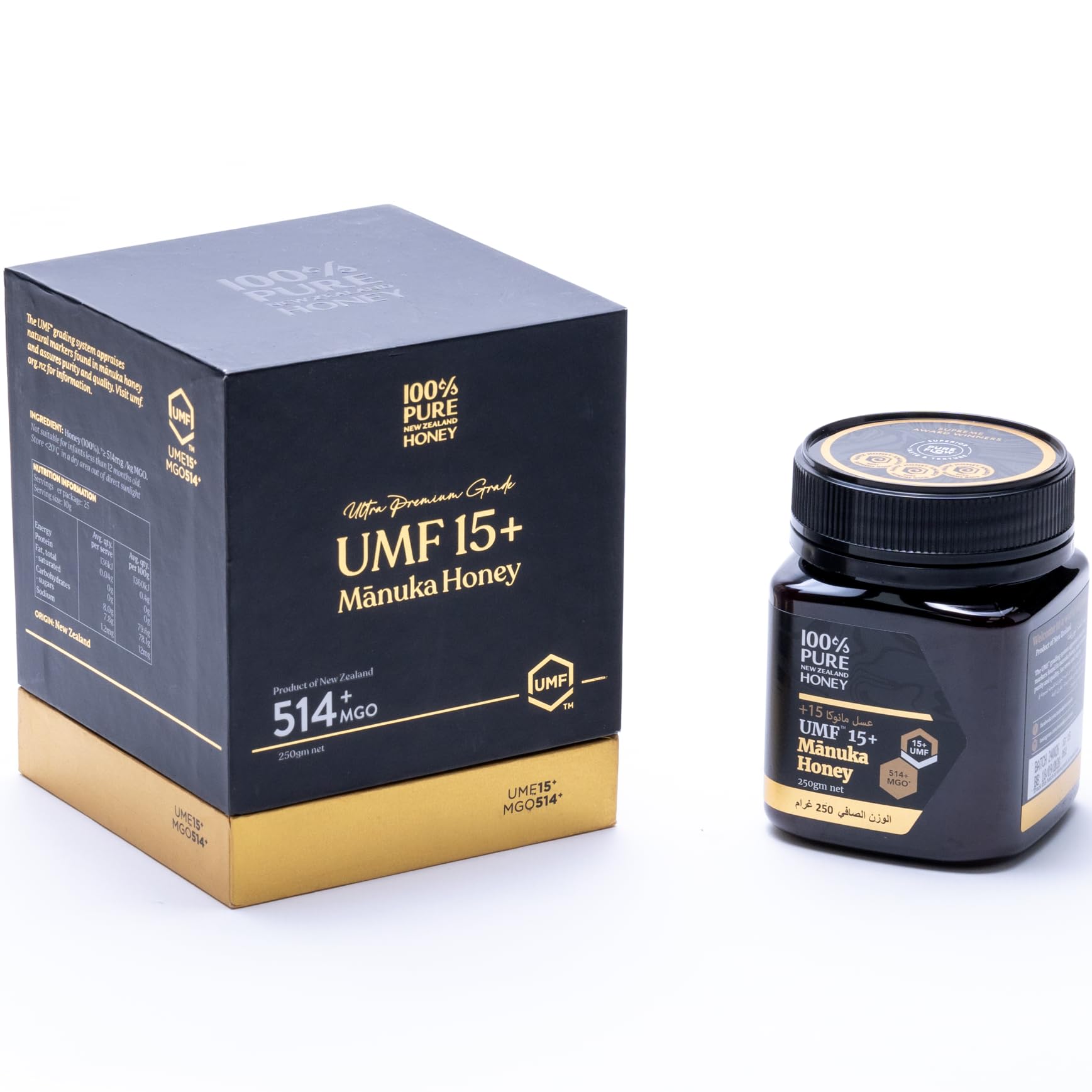 100% Manuka Honey UMF 15+ (MGO 512+) Raw Manuka Honey 8.8 Oz Pure New Zealand (250g Bottle) Non-GMO Ultra-Premium Medical Grade Natural Monofloral Cold Extract Organic Sugar Free UMF and MGO Certified