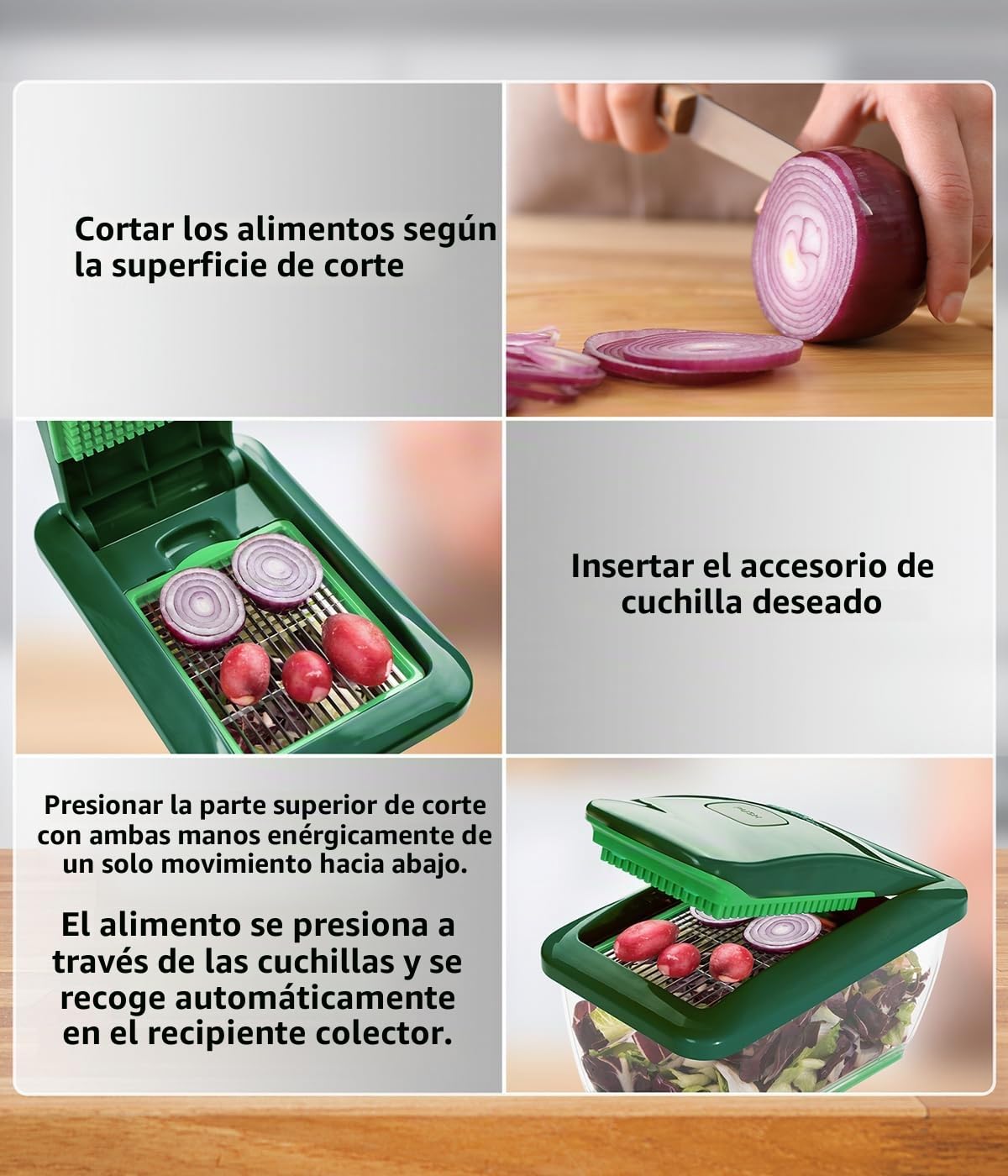 Genius Nicer Dicer Chef S - Juego de 7 utensilios para cortar verduras y tomates, color verde