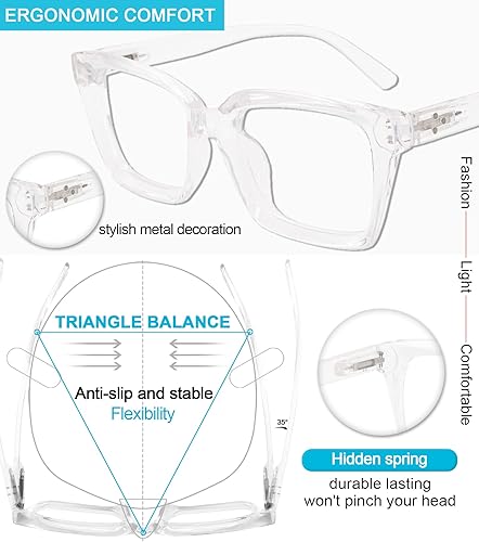 Miniatura 4 de MARE AZZURO 2 pares de anteojos de lectura 2.00 para mujer, elegantes lectores de gran tamaño 100, 150, 200, 250, 300, 350 (transparente, 2.0)