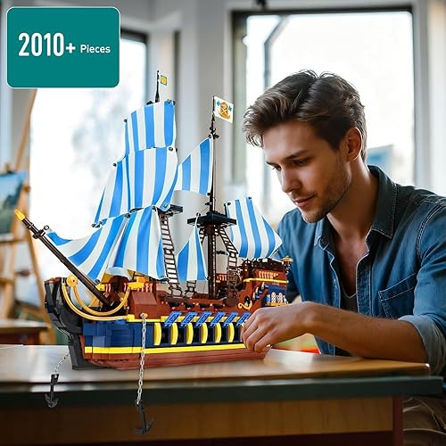 Miniatura 2 de YESHIN Pirates Ship Model Building Blocks Kits, MOC Sailboat Model Construction Set to Build, Gift for Adult Collections Enthusiasts (2010+Pieces)