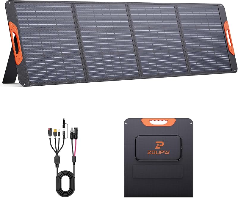 Panel solar portátil de 200W para central eléctrica, eficiencia del 23,5% | Panel solar monoplegable con 4 soportes para Jackery 1000 V2/Bluetti/EcoFlow/Anker,IP67 impermeable para camping RV fuera de la red