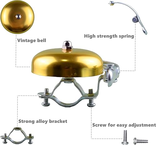 Miniatura 22 de Campana clásica, accesorios de bicicleta con sonido nítido y nítido para adultos y jóvenes, elegante bocina para bicicletas de carretera y montaña