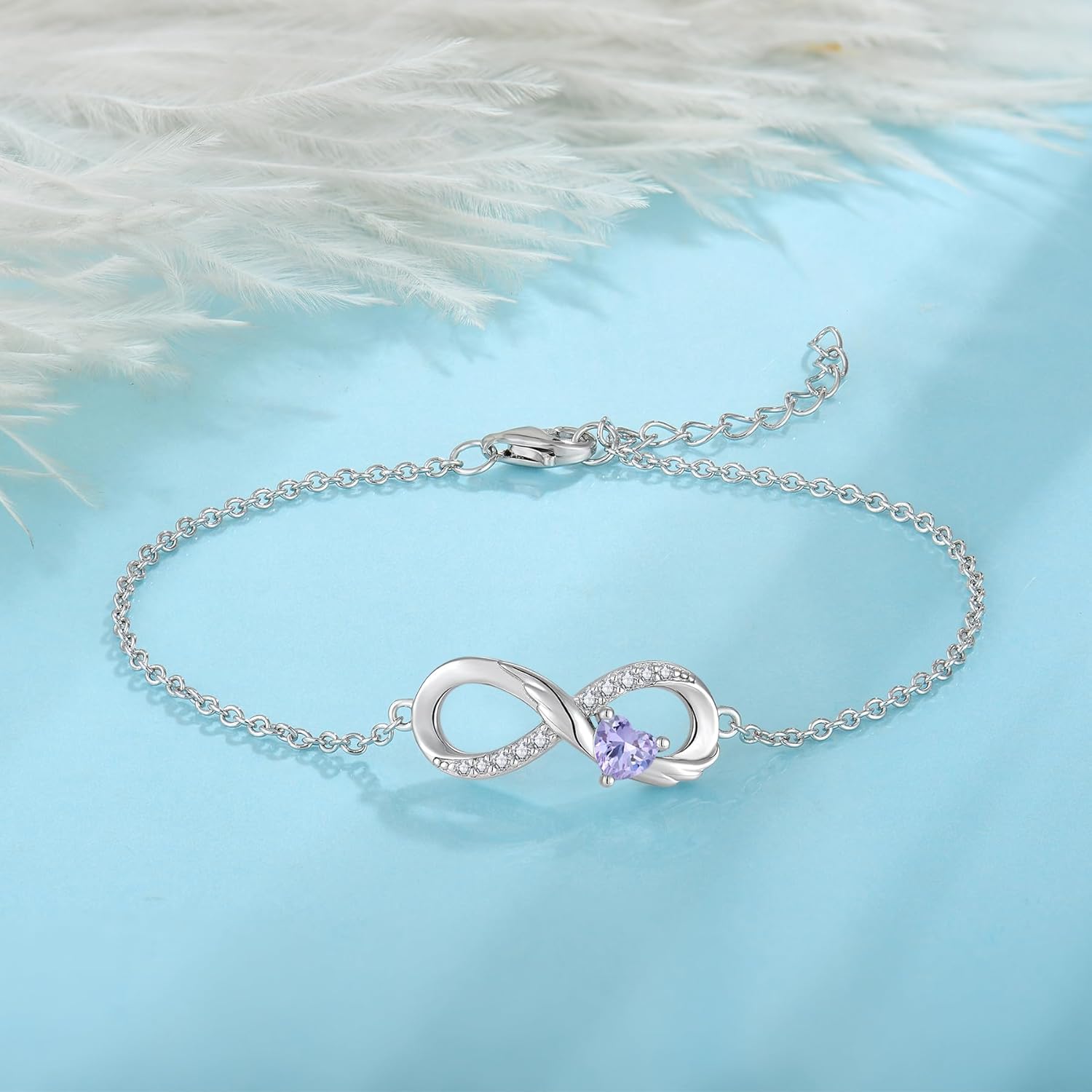 STARCHENIE 925 Sterling Silver Infinity Bracelet Adjustable Angel Wings Heart Birthstone Bracelet for Women - Image 2