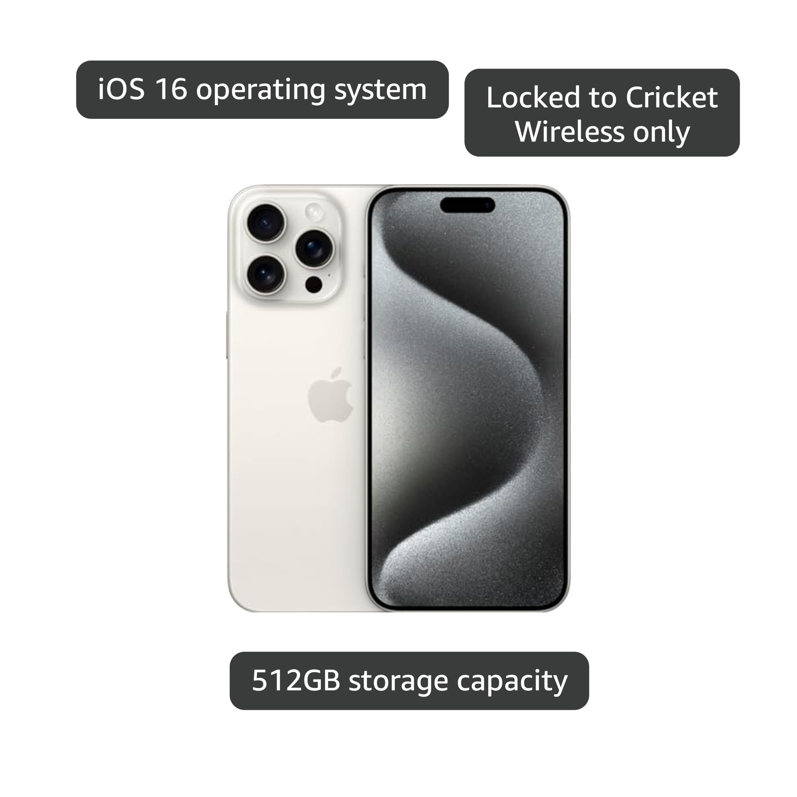 Amazon.com: Apple iPhone 15 Pro Max, 512GB, White Titanium for