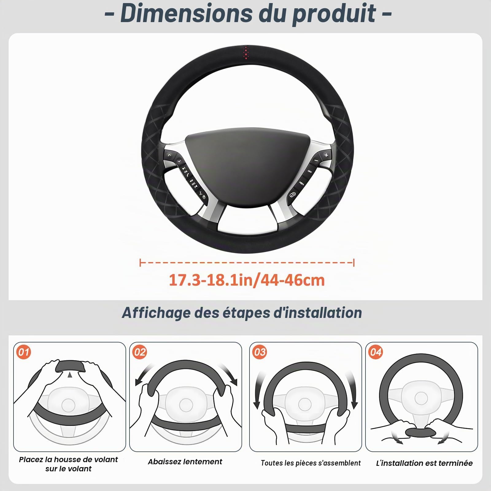 ZATOOTO Couvre Volant Camion Suède 44-46 cm, Protection Repère 12 Heures | Couvre Volant Sport, Housse de Protection Anti-Transpiration, Montage Facile, Toucher Agréable, Style Épuré, Durable