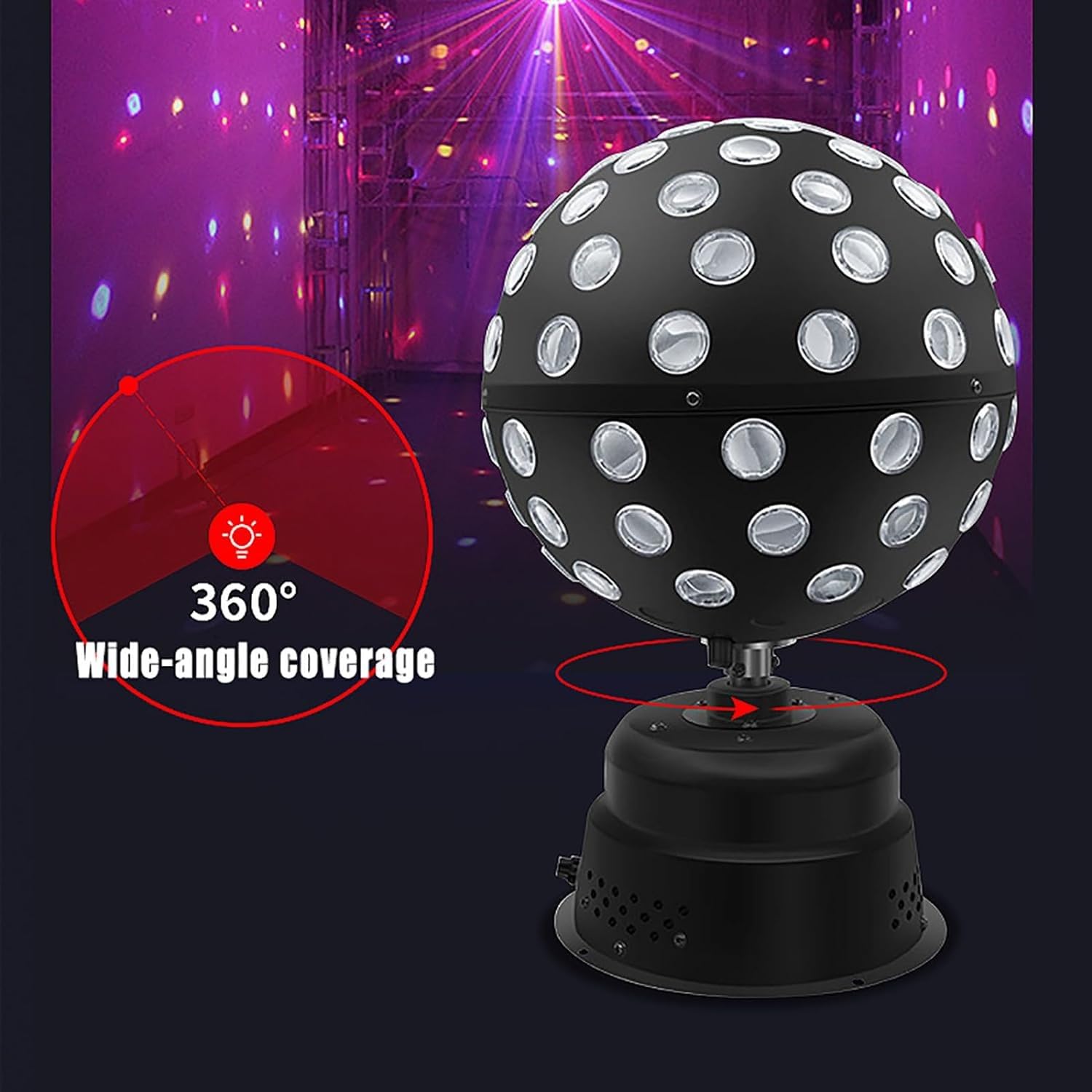 Gerrit Boule Disco Lumineuse, Lampe de Scène, Boule Disco de Commande Vocale RGB Couleur Lumière, 360° Rotation 9 Couleurs RGB Lampe de Fête Soirée pour Fête/Noël/Bar/Club/DJ