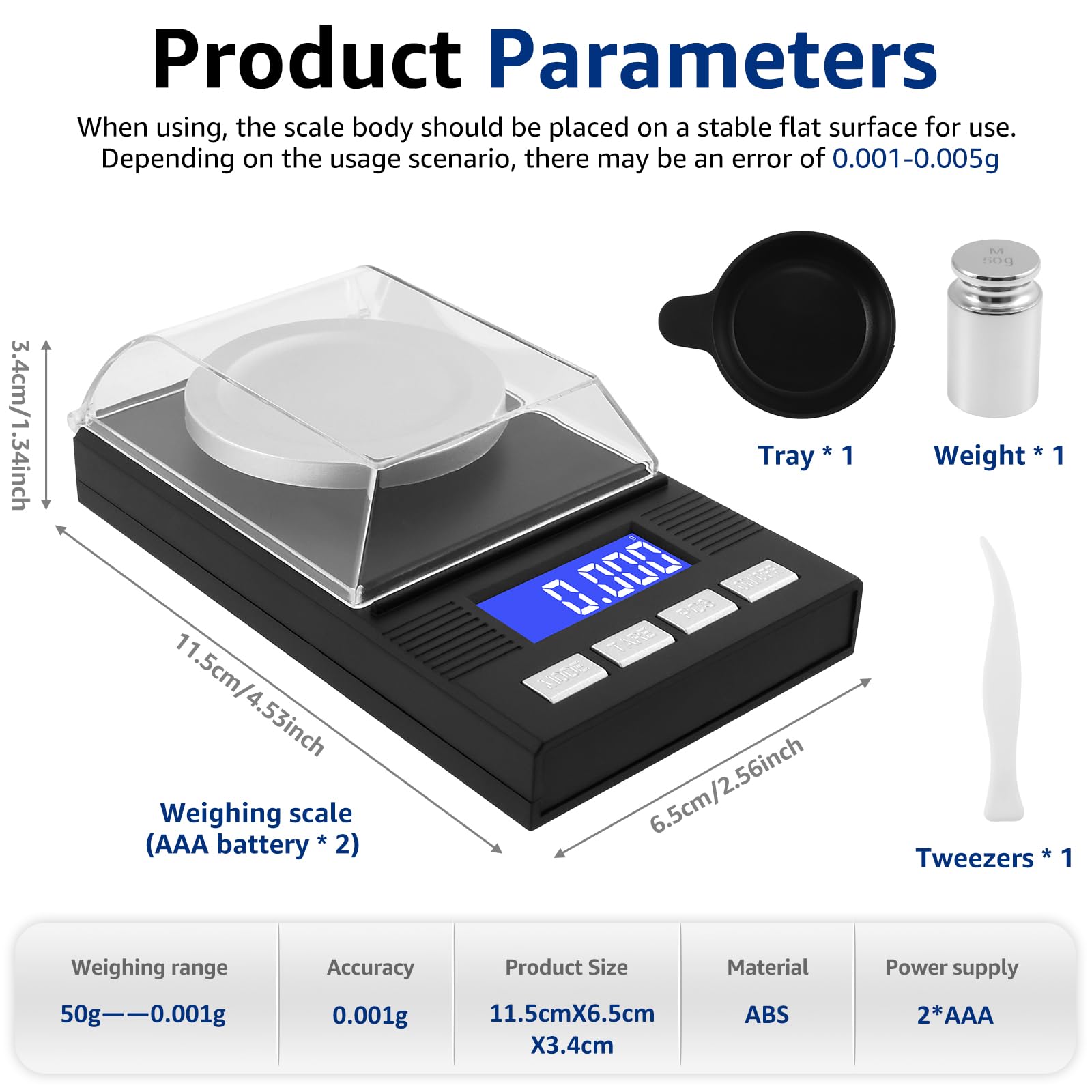Báscula fina con pantalla LCD, 50 g/0,001 g, ultraprecisa, miligramos, resistente al viento, báscula digital, báscula de bolsillo, báscula de laboratorio, báscula dorada, báscula de cartas, para pesar