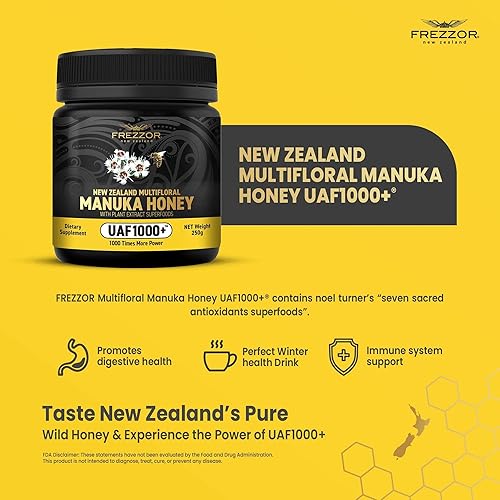 Miniatura 6 de FREZZOR Miel de manuka multifloral cruda prémium de Nueva Zelanda con UAF1000+ súper antioxidante, 1000 veces más potencia, el mejor apoyo para el