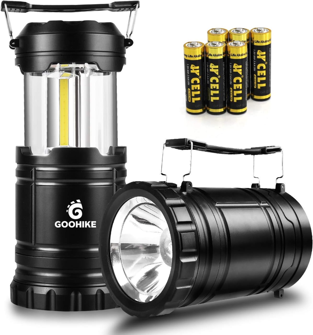 LED Camping Lantern Flashlights - Battery Flashlight Lantern 2-In-1 Portable Collapsible Super Bright With 6 AA Batteries Lanterns for Emergencies hurricane Camping Car Repairing(2 PACK)