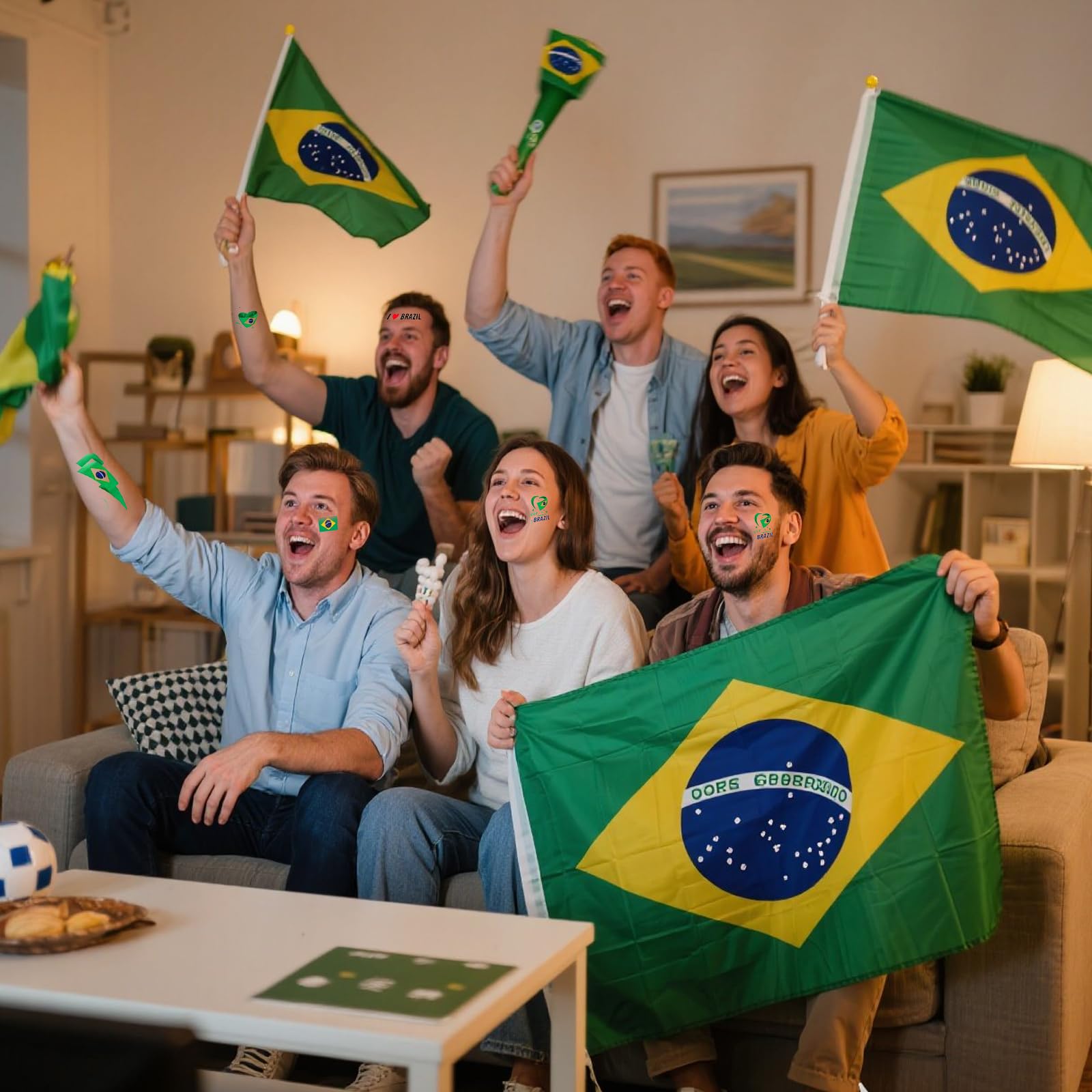 AhfuLife Set di 24 adesivi per tatuaggi temporanei, motivo bandiera nazionale, 2022, impermeabili, per appassionati di nazionali, calcio, festa dei mondiali (Brasile)