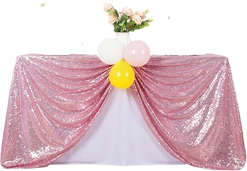 DUOBAO Mantel de lentejuelas de 50 x 80 pulgadas, mantel rectangular dorado rosa brillante, mantel de secuencia para boda, mantel para fiesta, color