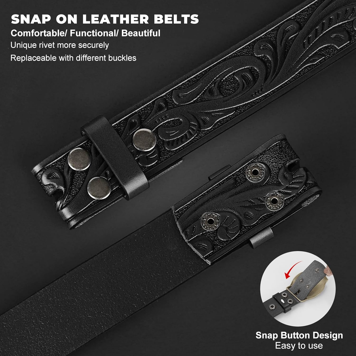 BELTROAD Western Leather Belt Strap for Men Women Cowboy Cowgirl Leather Mens Belts for Jeans Birthday Christmas Belt Gifts - Image 3