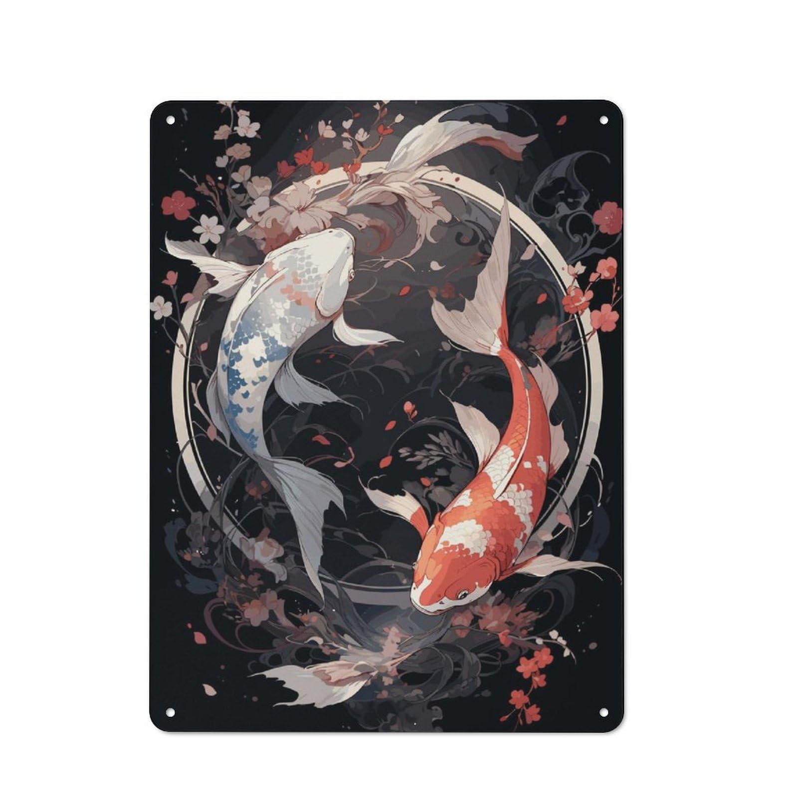 Junmoney Japanese Koi Ying Yang Printed Metal Sign 40X30cm For Studio Or Craft Room, For Creative-Space Collectors
