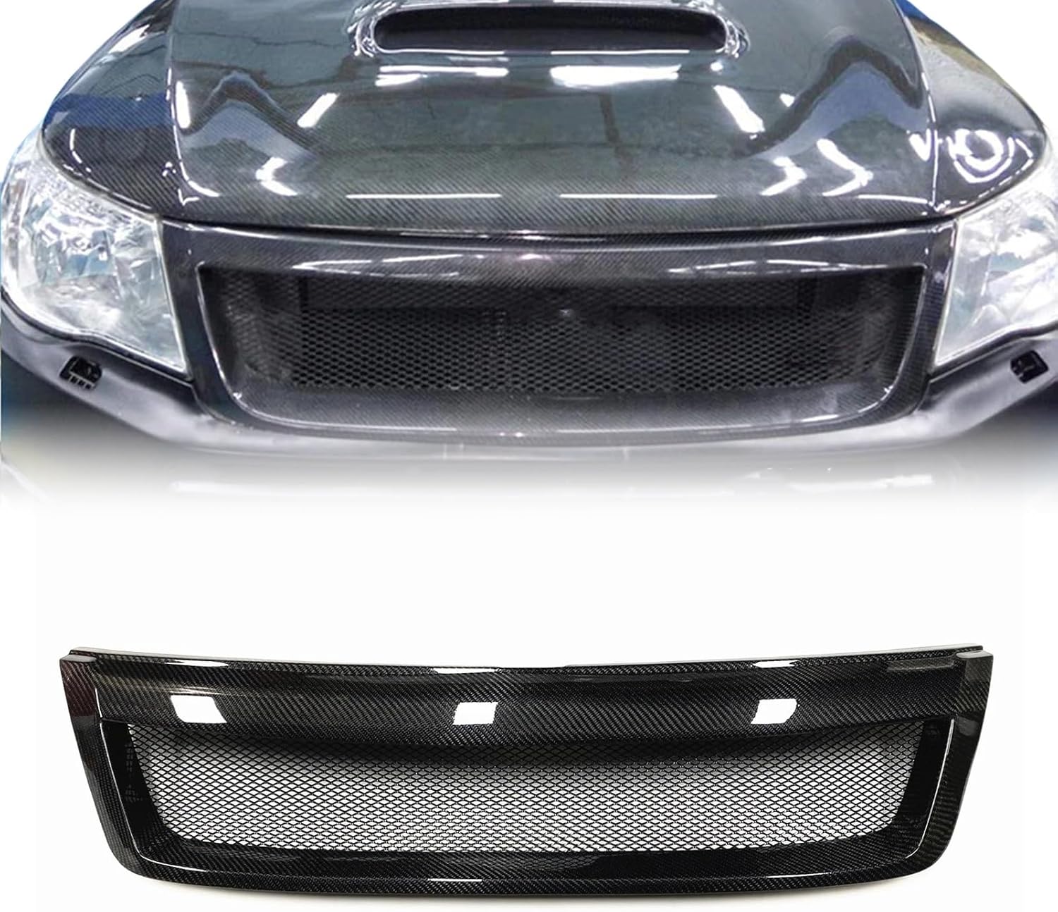 Carbon Fiber Look Car Front Bumper Grille, Compatible with Subaru Forester 2009-2012, Front Grille Cover Car Accessories