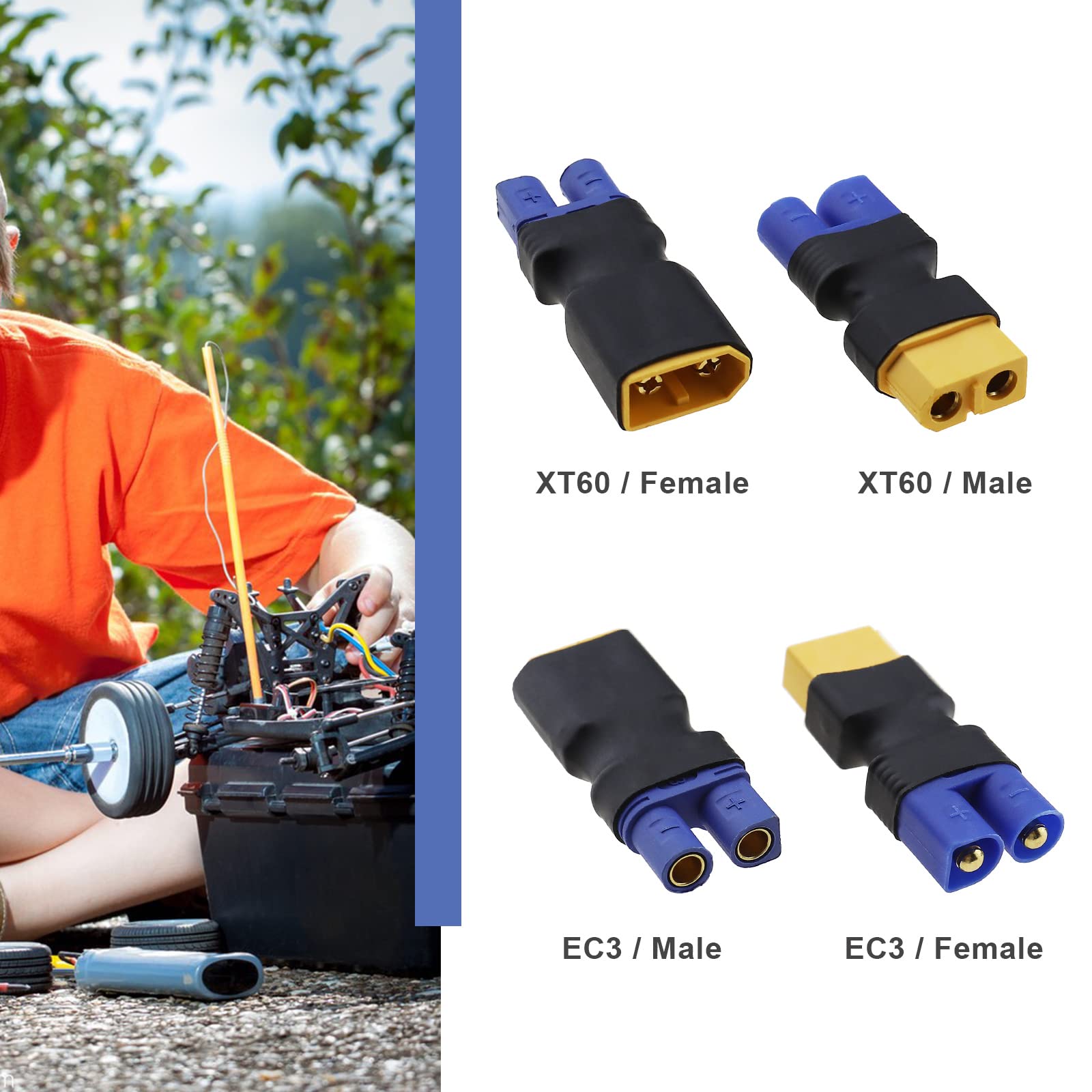 YIXISI 4 Pezzi EC3 a XT60 Spina Connettore Adattatore, Maschio EC3 a Femmina XT60 Adattatore Connettore e Maschio XT60 a Femmina EC3 Adattatore Connettore, per Batteria RC Drone LiPo