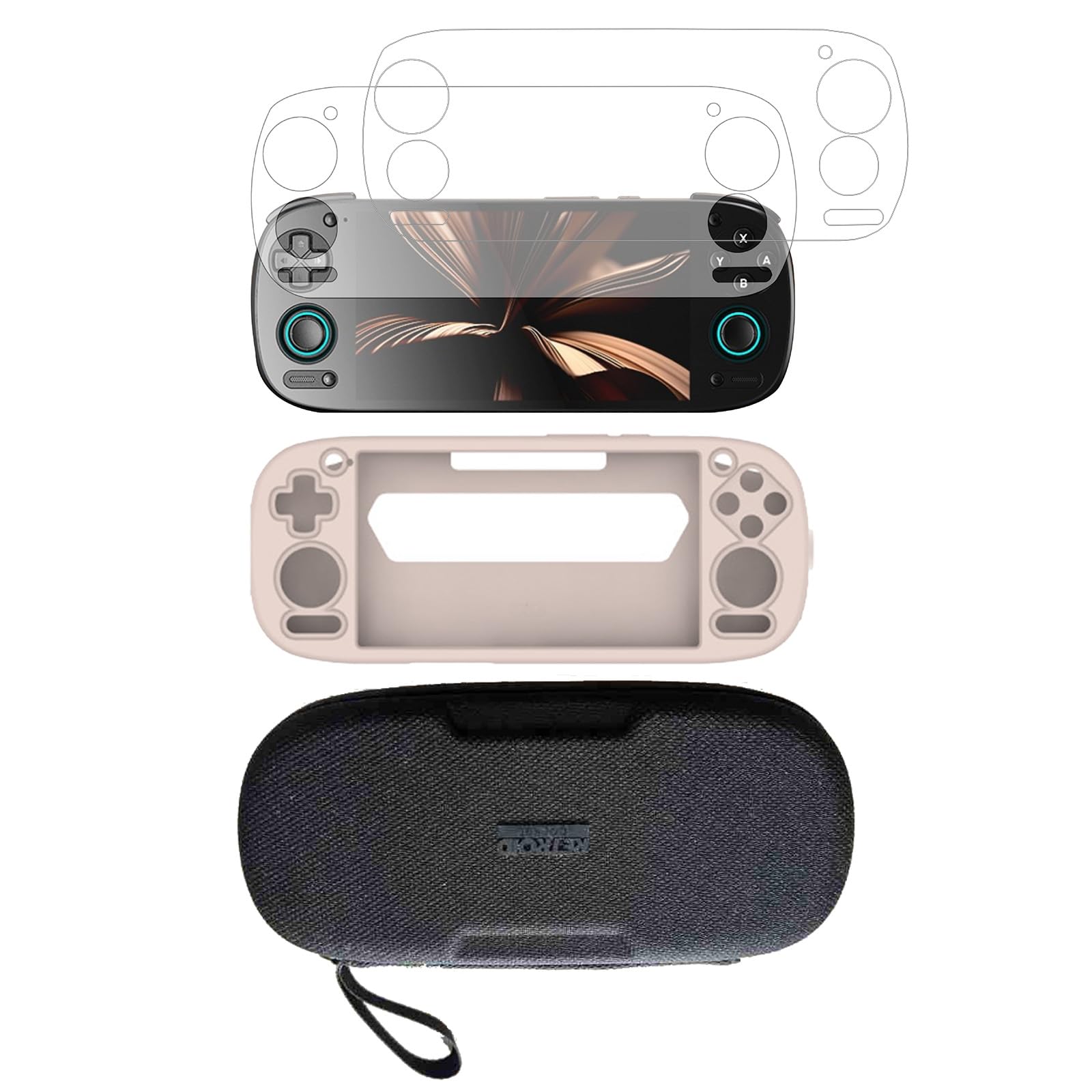 Pidynx Zestaw ochronny 3 w 1 do Retroid Pocket 5 – silikonowe etui + osłona ekranu ze szkła hartowanego (2 szt.) + futerał do przenoszenia na ręczną konsolę do gier RP5 (szary)