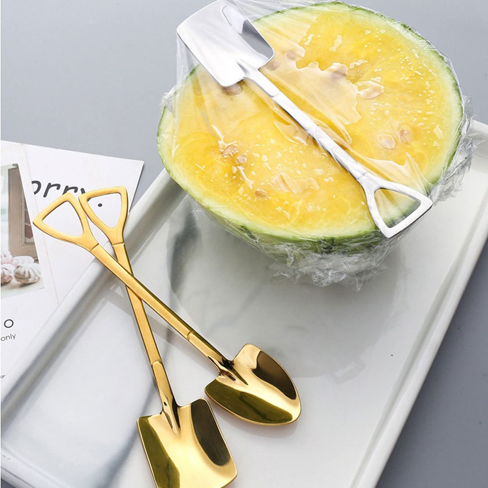 JINGYAN Cucchiai 4 / 8pcs. Pala cucchiai in Acciaio Inox cucchiaino di caffè cucchiaini creativi for caffè Gelato Scoop Tableware Set di Posate(Golda,4PCS)