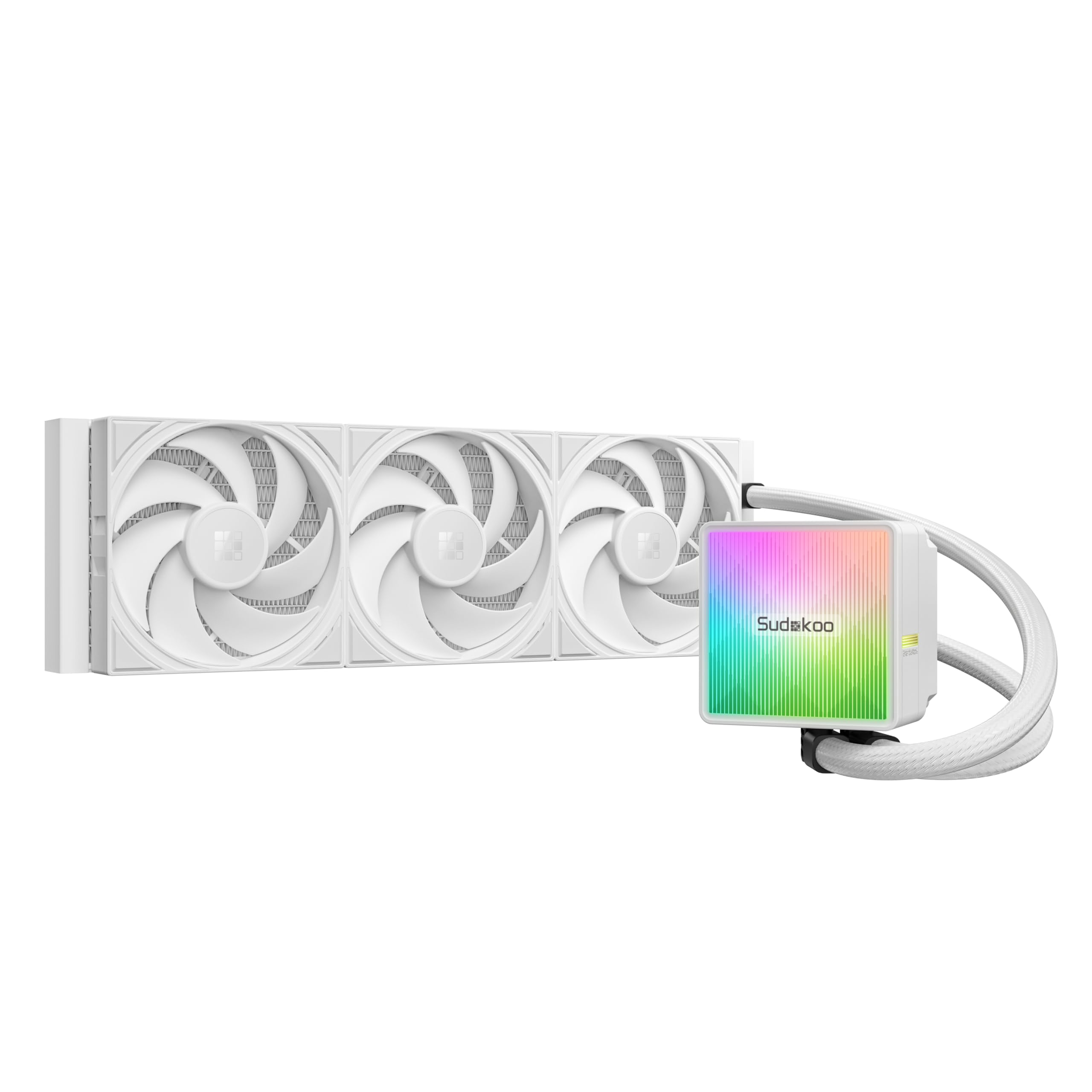 Sudokoo NEXAURA 360 WeIß CPU Wasserkühlung : AIO Wasserkühlung 360mm mit 3x FDB PWM Lüfter & ARGB PWM Pumpe van 2500–3600 RPM - CPU Kühler TDP 300W für Intel LGA 1851/1700/1200/115X AMD AM5/AM4