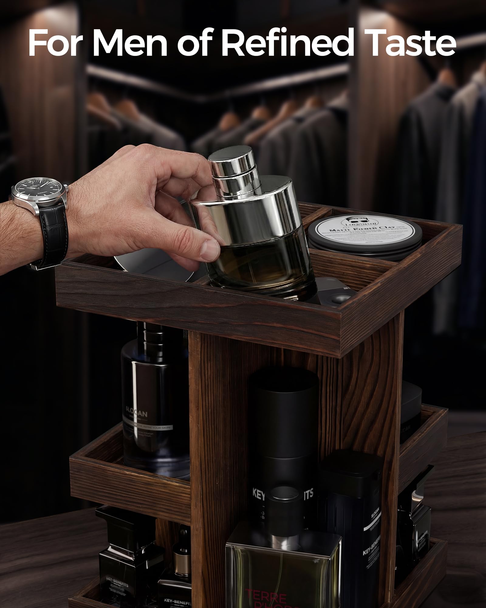 ProCase 360° obrotowy organizer na perfumy dla mężczyzn, naturalne drewno, wieża do perfumy, organizer do wyświetlania kosmetyków, stojak do przechowywania perfum, kosmetyków, produktów do pielęgnacji