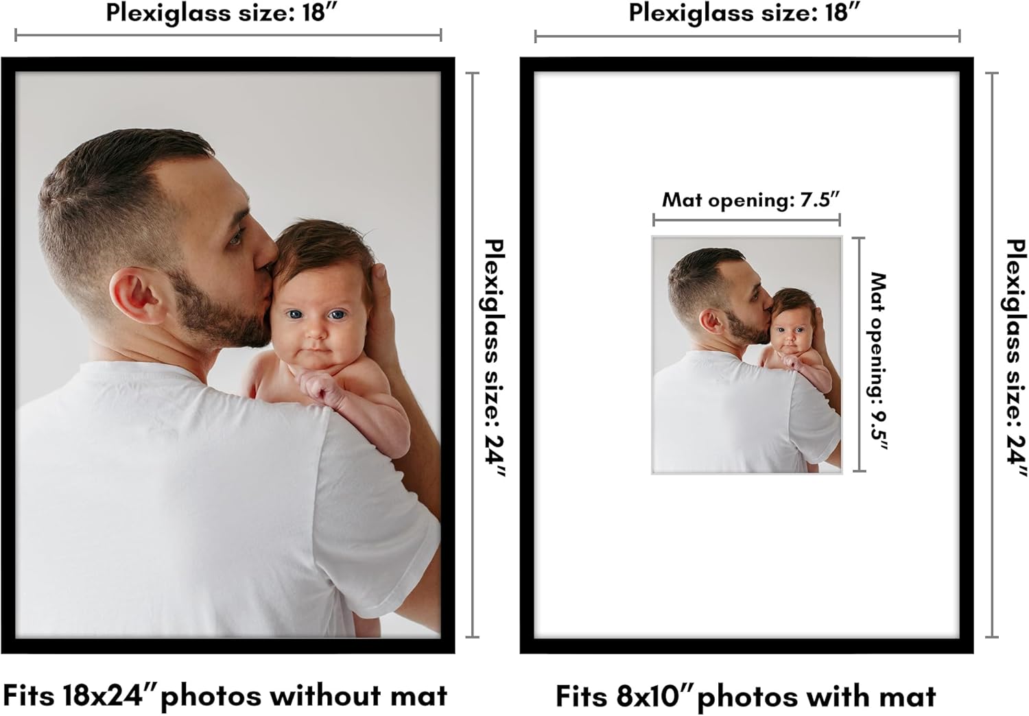 Americanflat Black Photo Frame Bundle - 18x24 Frame for 8x10 Photos with Mat and 16x24 Frame for Posters, Vertical or Horizontal Wall Display