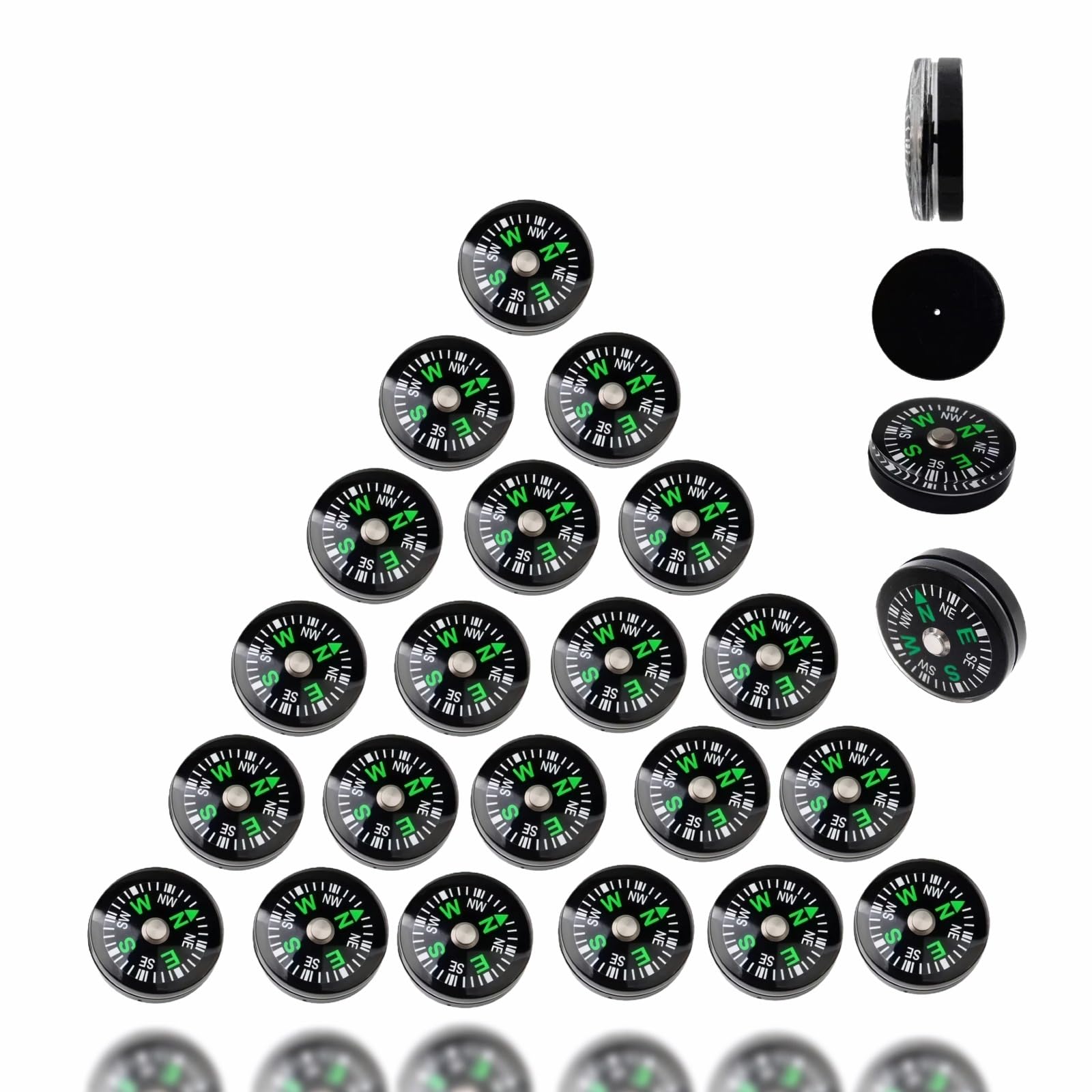 25-Pack Mini Liquid Filled Compass - 20mm Pocket Sized Directional Compass for Hiking, Camping, Survival, Outdoor Activities, Emergency Kits, and Gifts, Black with Green Markings-picture-14