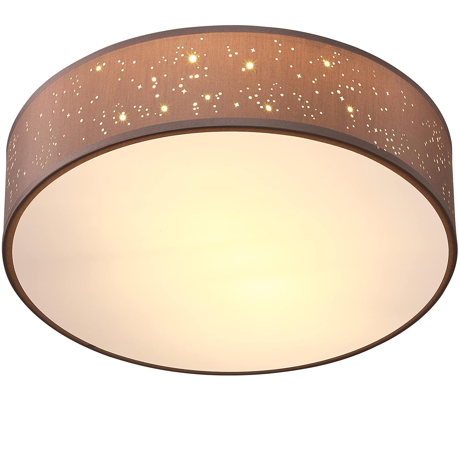 MONZANA® Flush Ceiling Light, Taupe Star Perforated Fabric 38cm for 2x E27 Bulb for LED Bulbs max. 40w, Suitable for Living Room, Kitchen, Bedroom, Home Office, Hallways, Kids Room Ceiling Flush Light