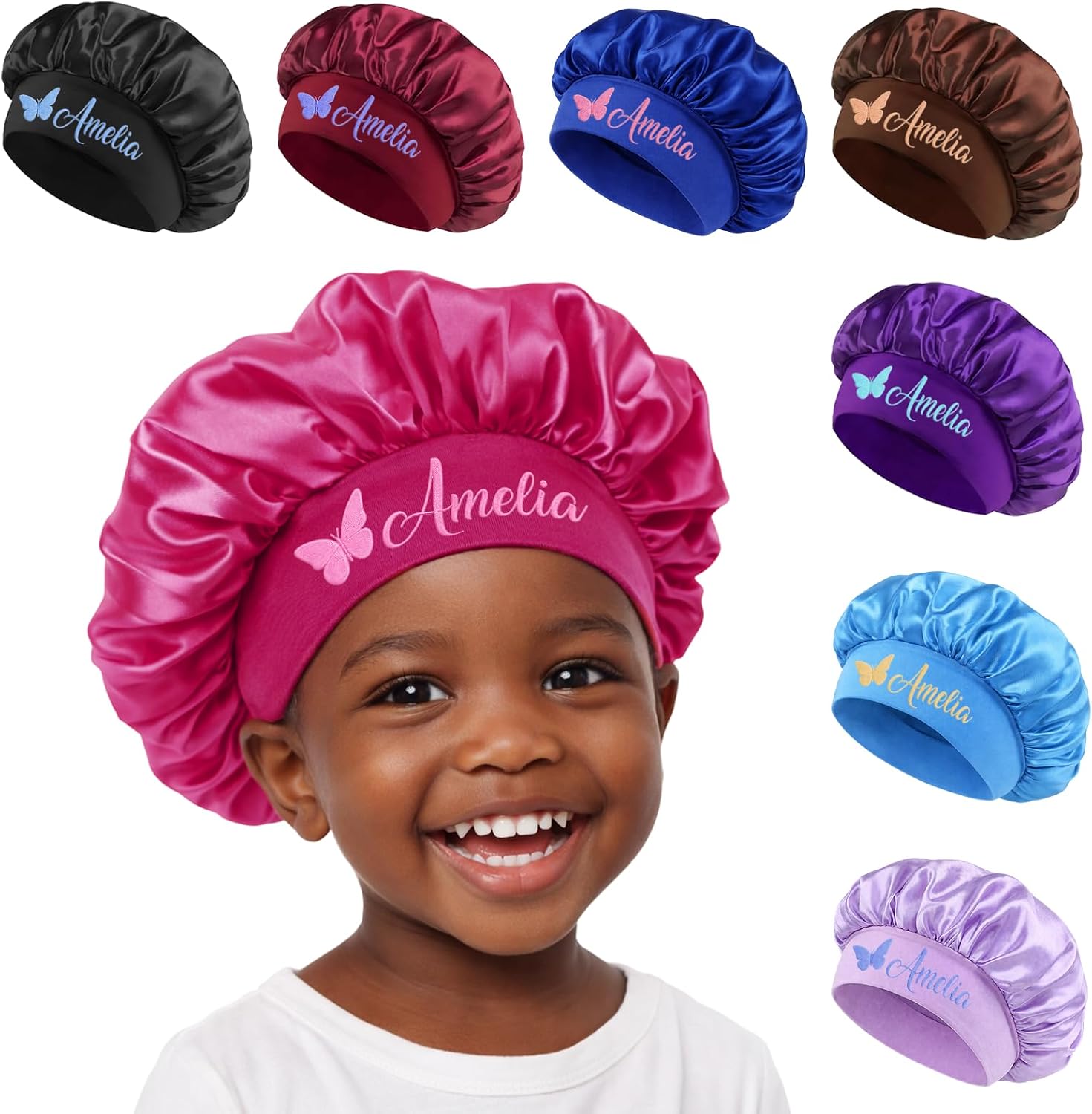 Personalized Silk Bonnet for Girls, Satin Bonnets for Kids with Custom Name, Sleeping Cap Curly Hair, Gifts for Girls