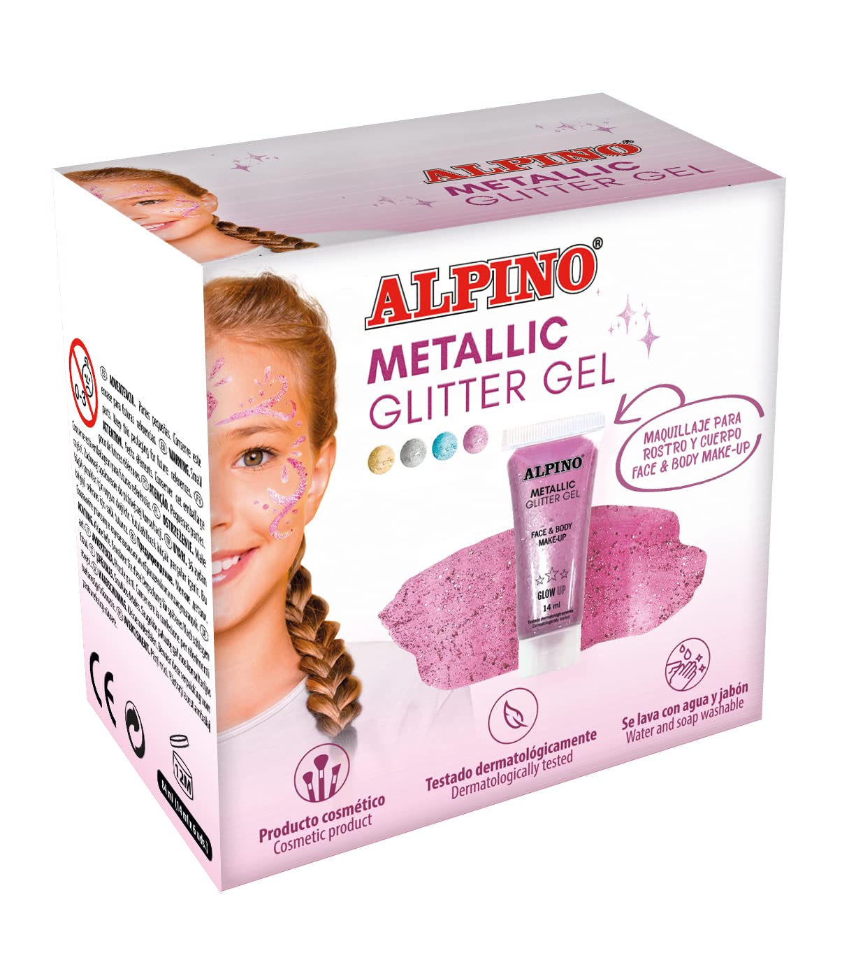 Metallic Glitter Gel Alpino Fiesta rosa formato unicolor 6 unidades | Gel purpurina metalizado con base de color rosa| Purpurina líquida | Maquillaje líquido facial para fiestas