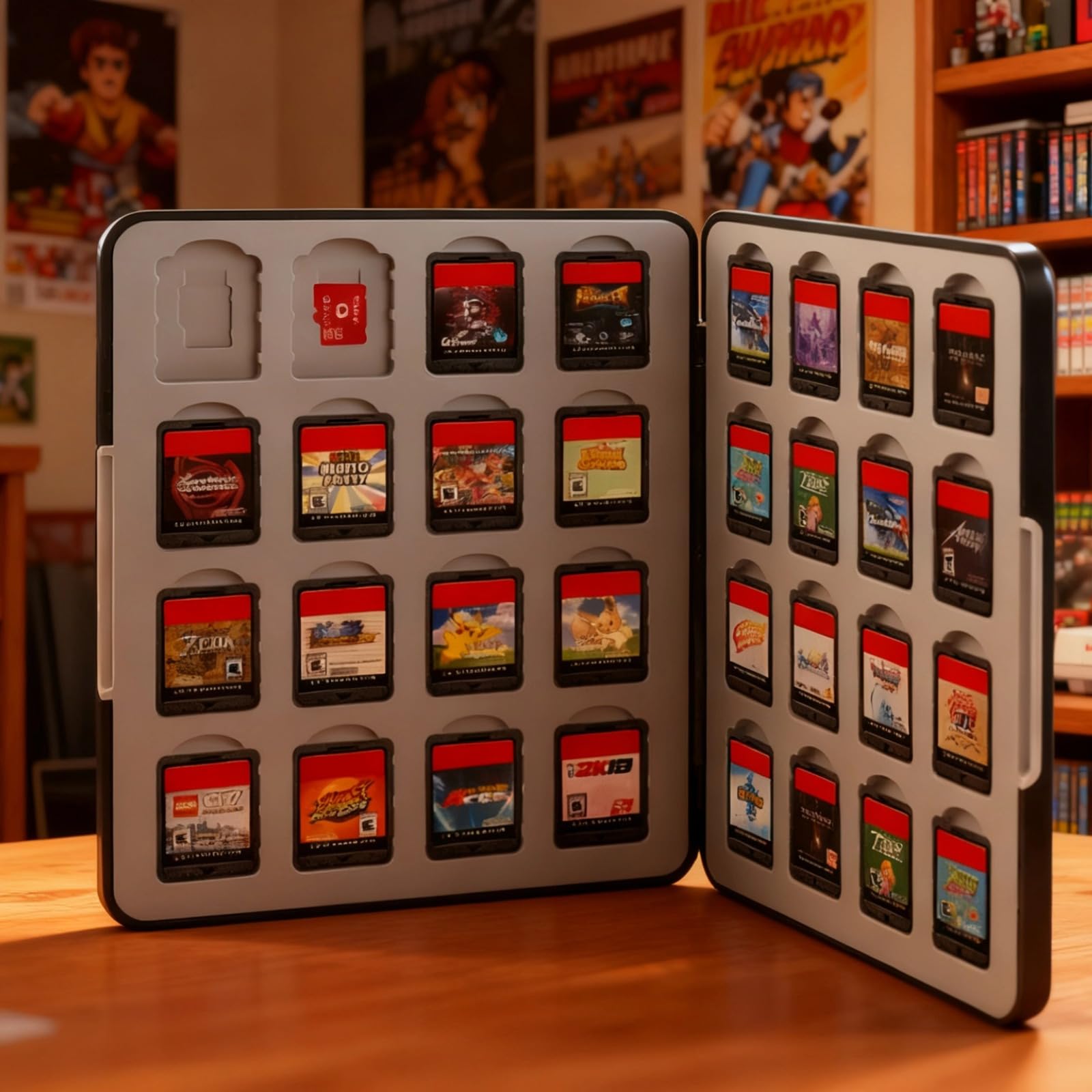 Boîtier de Jeu 32 emplacements, étui Portable pour Cartes de Jeu avec Rangement pour Cartes Micro SD, Coque Rigide Double Face, pour modèle OLED, Format Compact à Glisser dans la Poche